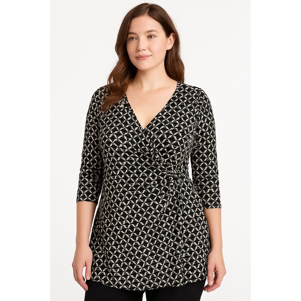 Geometric Print Surplice Wrap Top Black White Style & Co XL